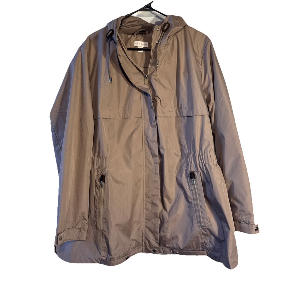 Susan Graver Lightweight Rain Jacket Tan Size XL Women's